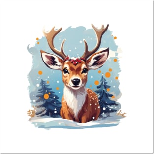 Chrismtas deer design, christmas scene with deer Posters and Art